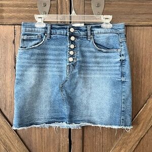 Kensie Jeans Vintage Luxe Button Up Frayed Hem Denim Mini Skirt Size 29 EUC